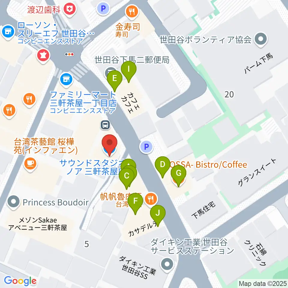 サウンドスタジオノア 三軒茶屋店周辺のファミレス・ファーストフード一覧地図