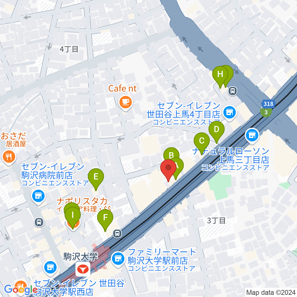 サウンドスタジオノア駒沢店周辺のファミレス・ファーストフード一覧地図