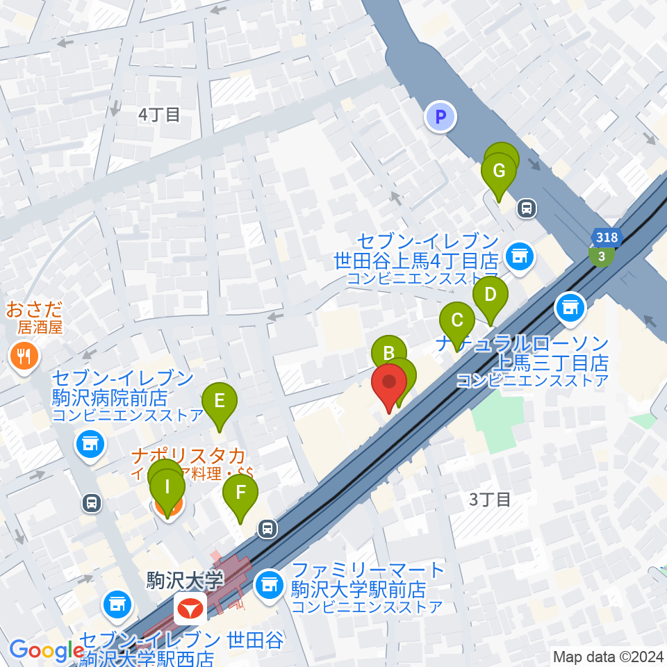 サウンドスタジオノア駒沢店周辺のファミレス・ファーストフード一覧地図