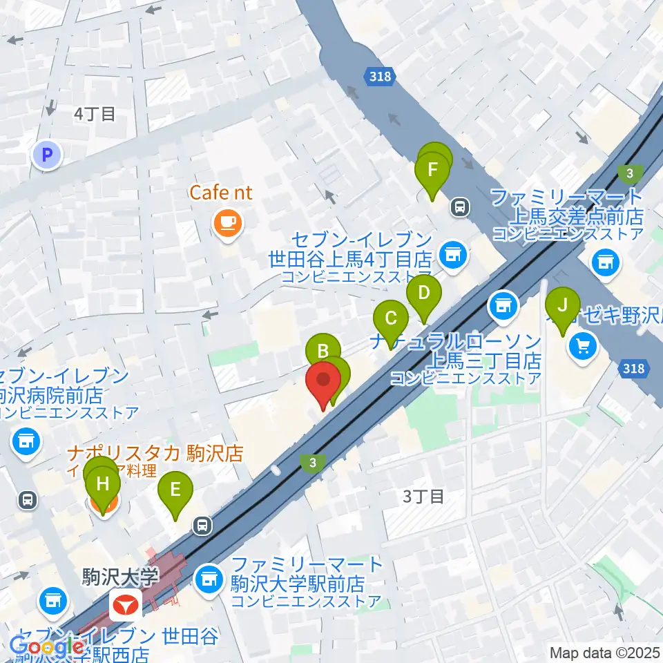 サウンドスタジオノア駒沢店周辺のファミレス・ファーストフード一覧地図