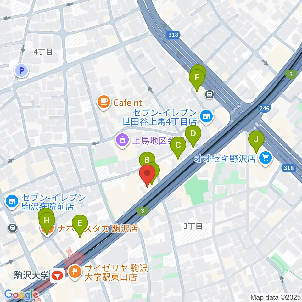 サウンドスタジオノア駒沢店周辺のファミレス・ファーストフード一覧地図