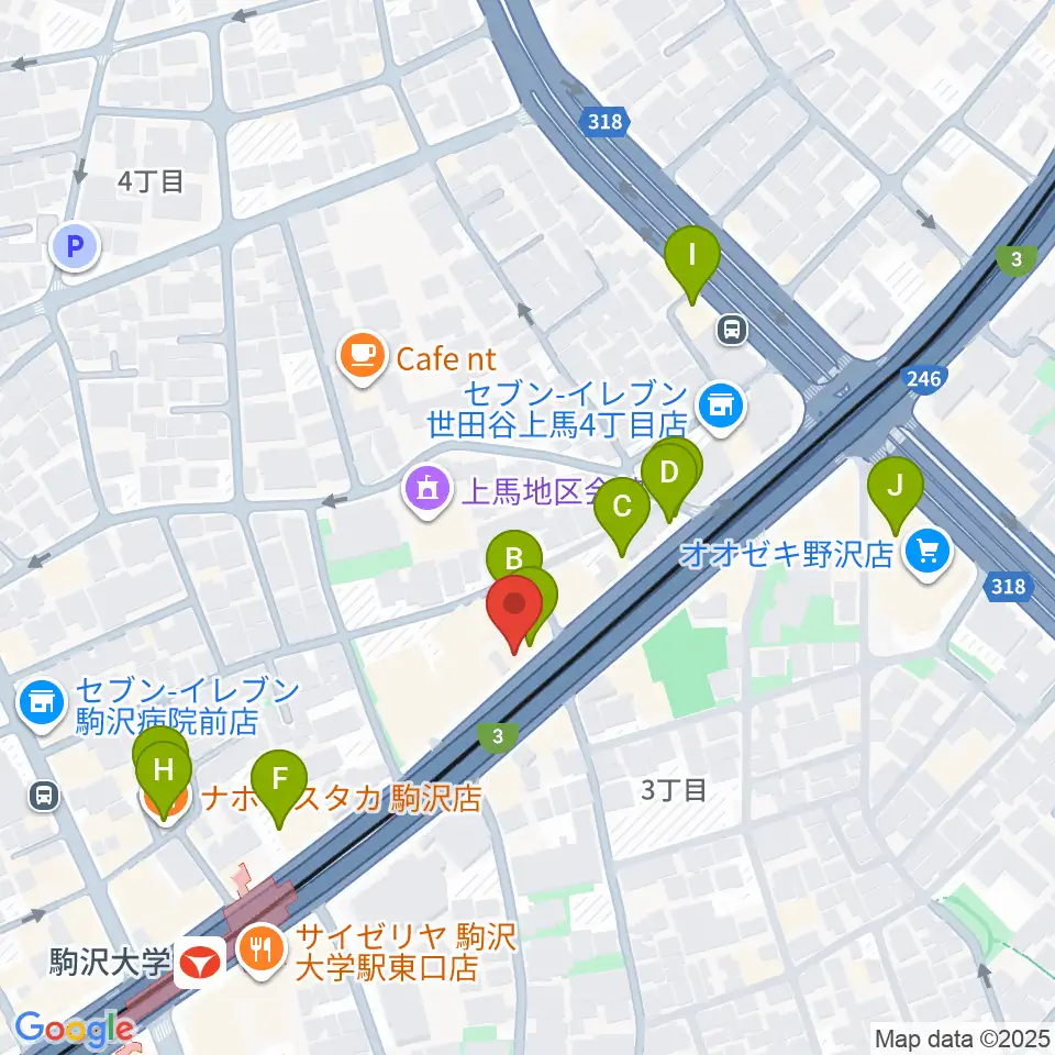 サウンドスタジオノア駒沢店周辺のファミレス・ファーストフード一覧地図