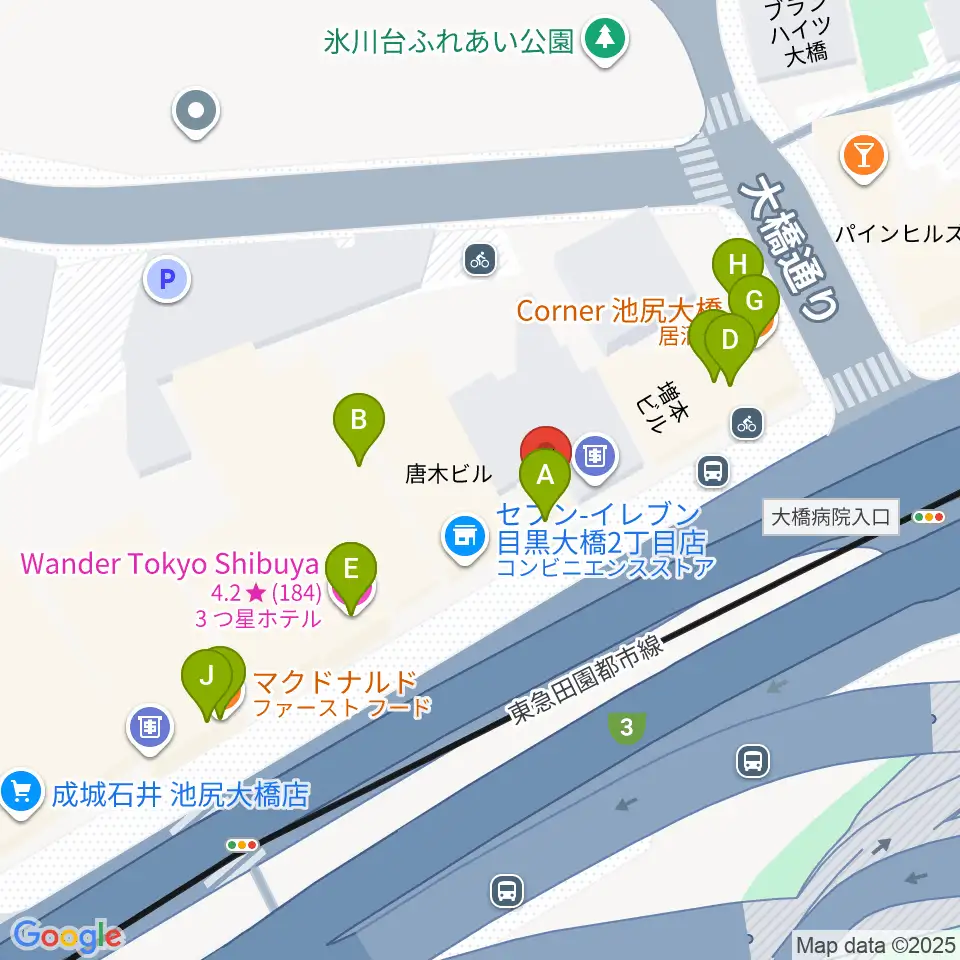 サウンドスタジオノア 池尻大橋店周辺のファミレス・ファーストフード一覧地図