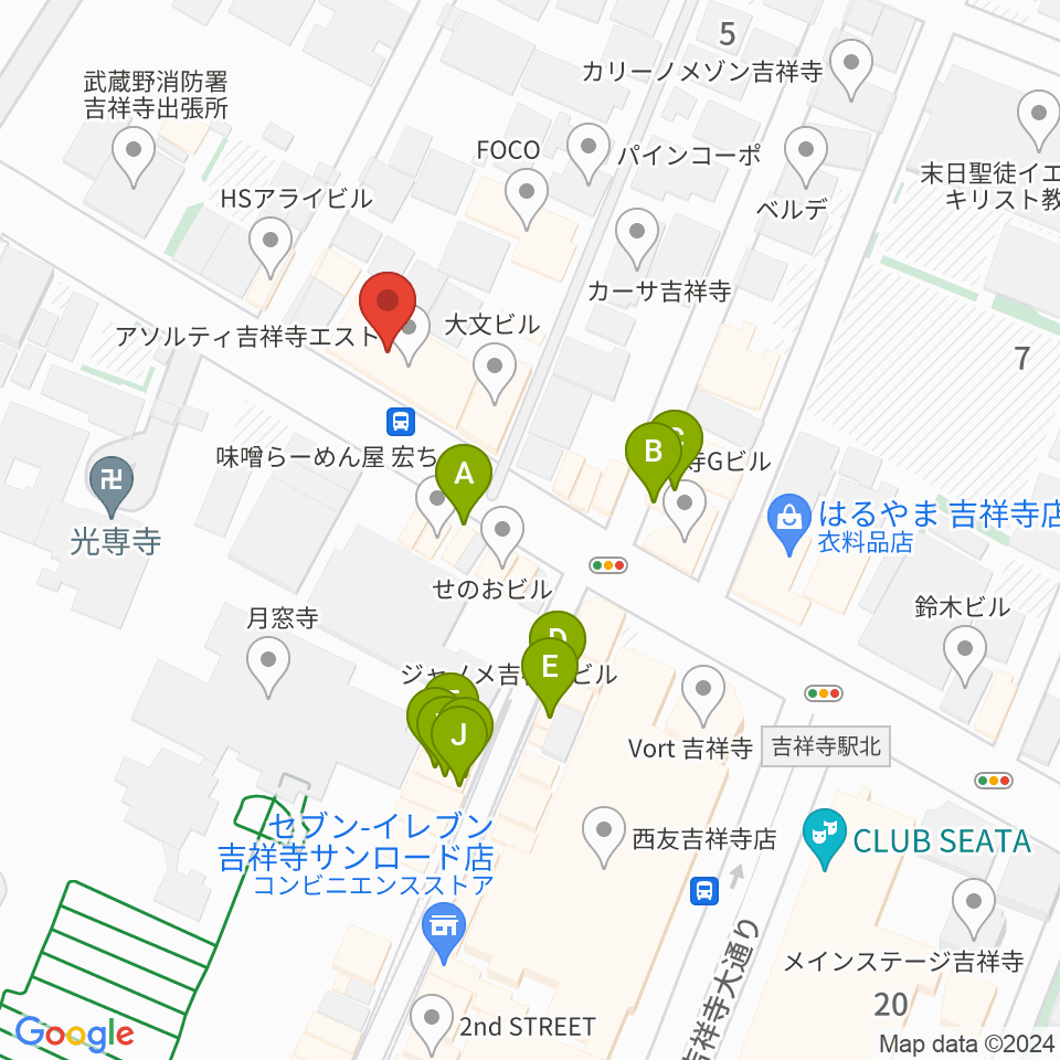 サウンドスタジオノア 吉祥寺店周辺のファミレス・ファーストフード一覧地図