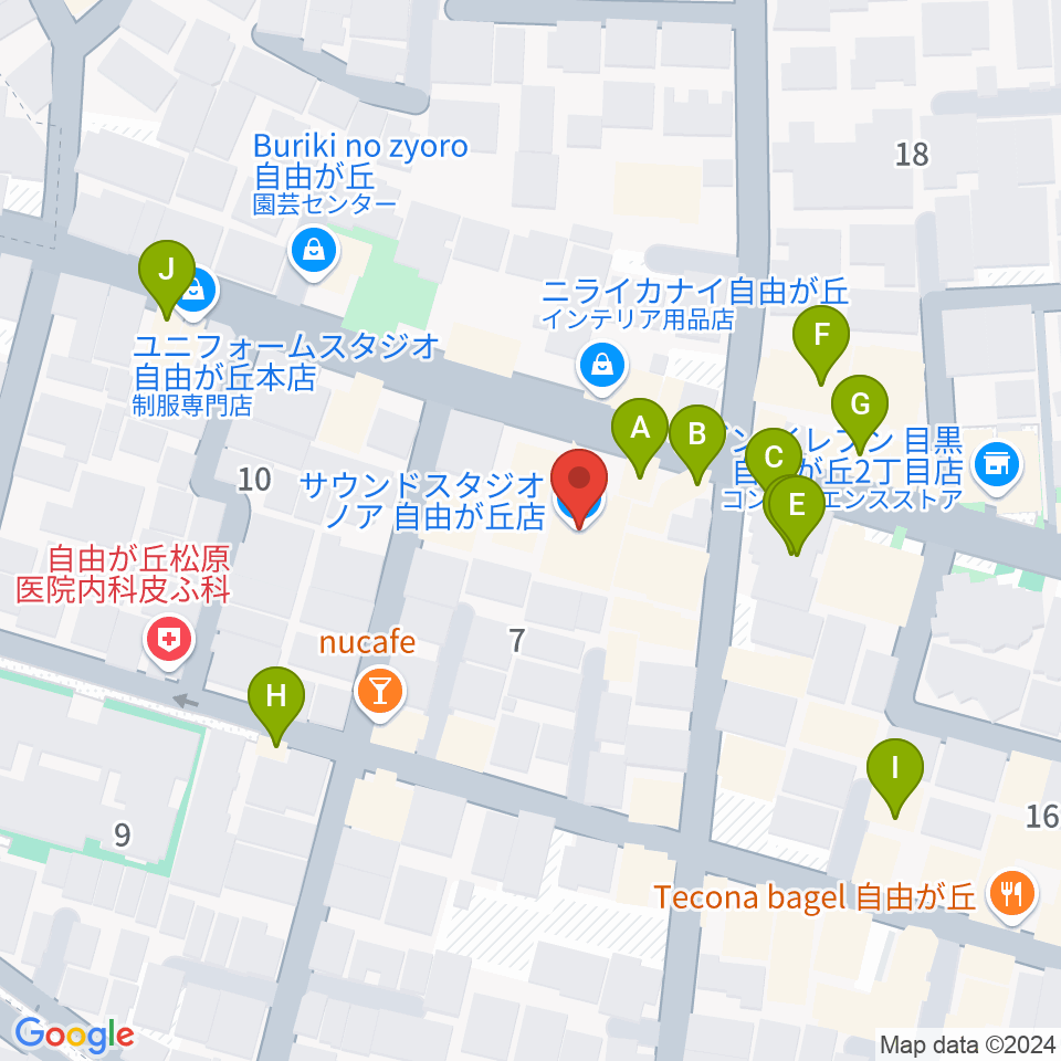 サウンドスタジオノア 自由が丘店周辺のファミレス・ファーストフード一覧地図