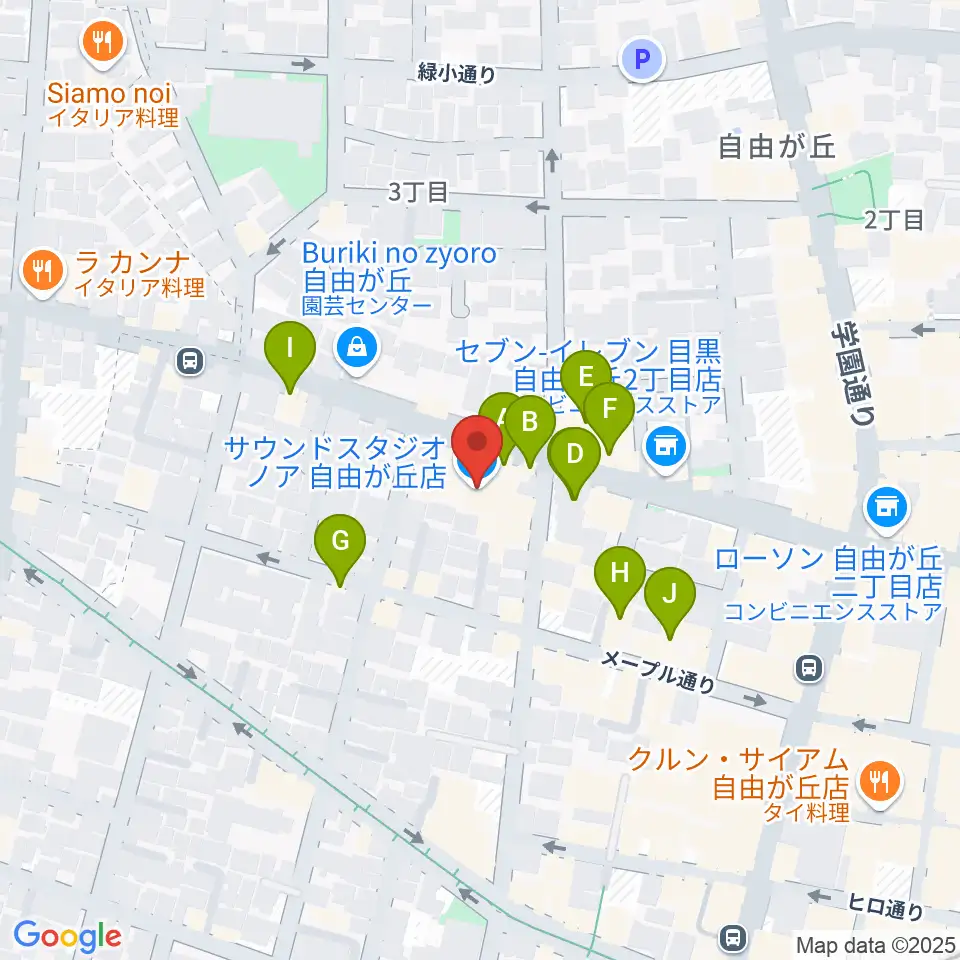 サウンドスタジオノア 自由が丘店周辺のファミレス・ファーストフード一覧地図