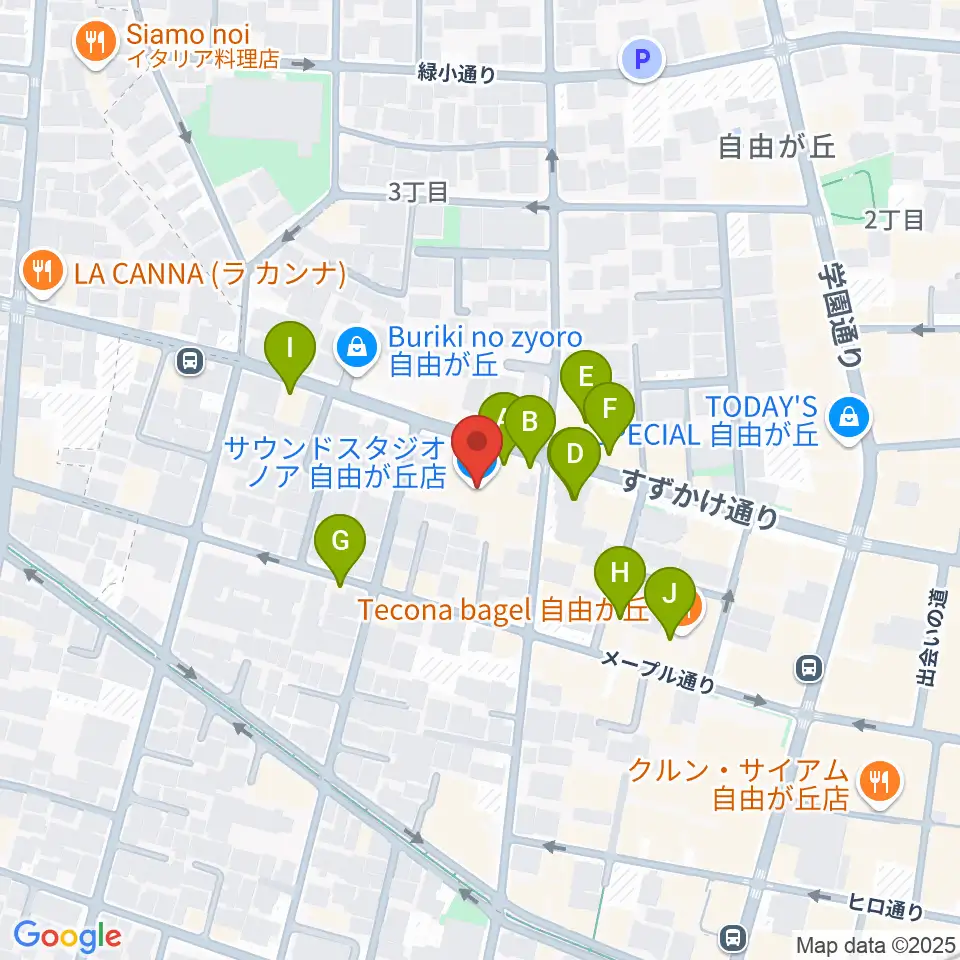 サウンドスタジオノア 自由が丘店周辺のファミレス・ファーストフード一覧地図