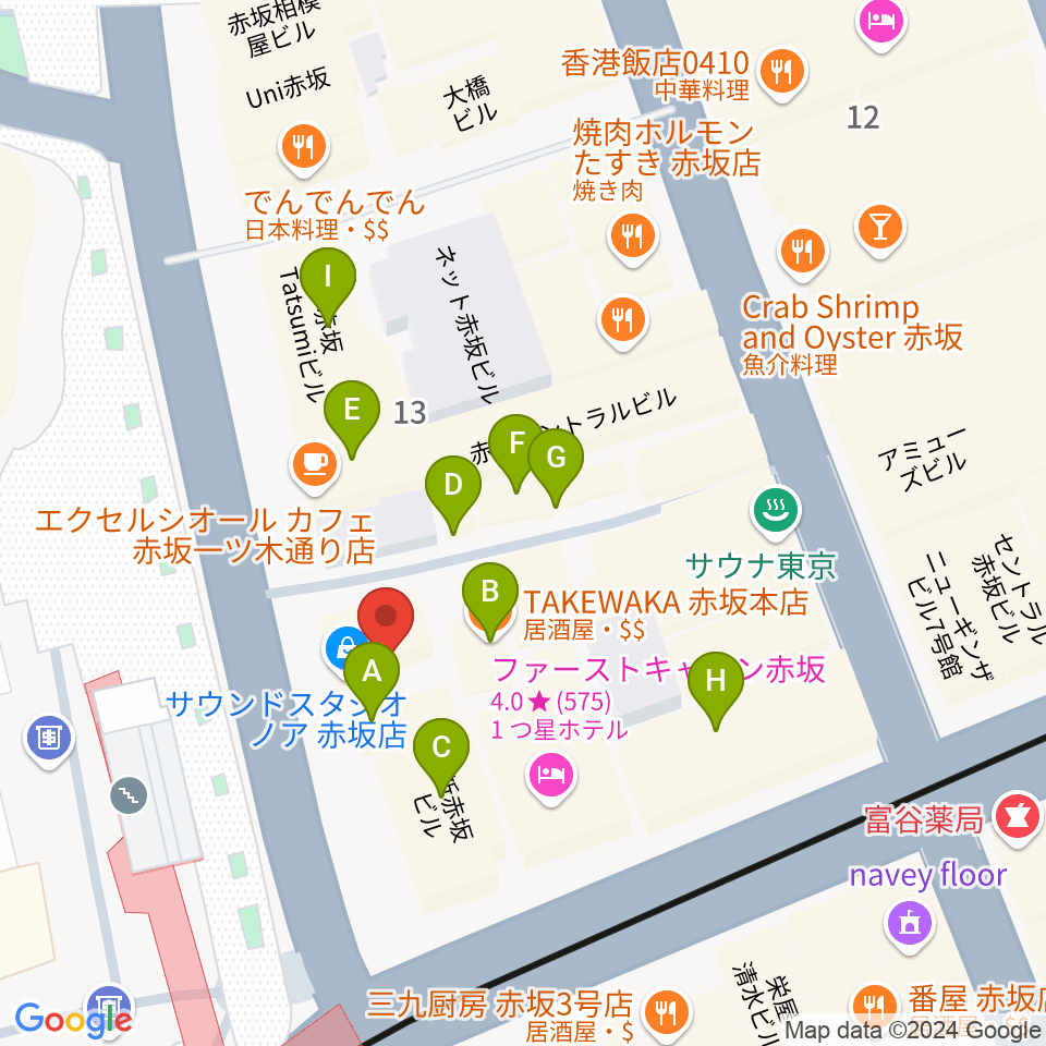 サウンドスタジオノア 赤坂店周辺のファミレス・ファーストフード一覧地図