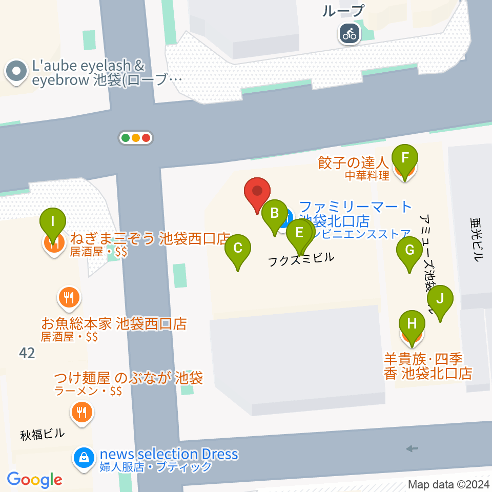 ゲートウェイスタジオ池袋北口店周辺のファミレス・ファーストフード一覧地図