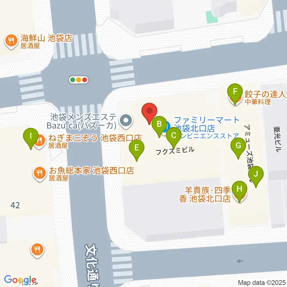 ゲートウェイスタジオ池袋北口店周辺のファミレス・ファーストフード一覧地図