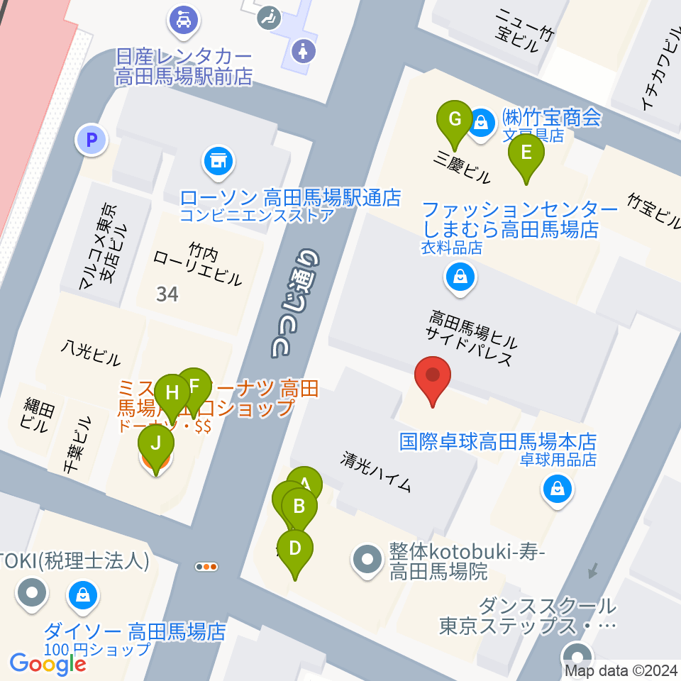 ゲートウェイスタジオ高田馬場3号店周辺のファミレス・ファーストフード一覧地図