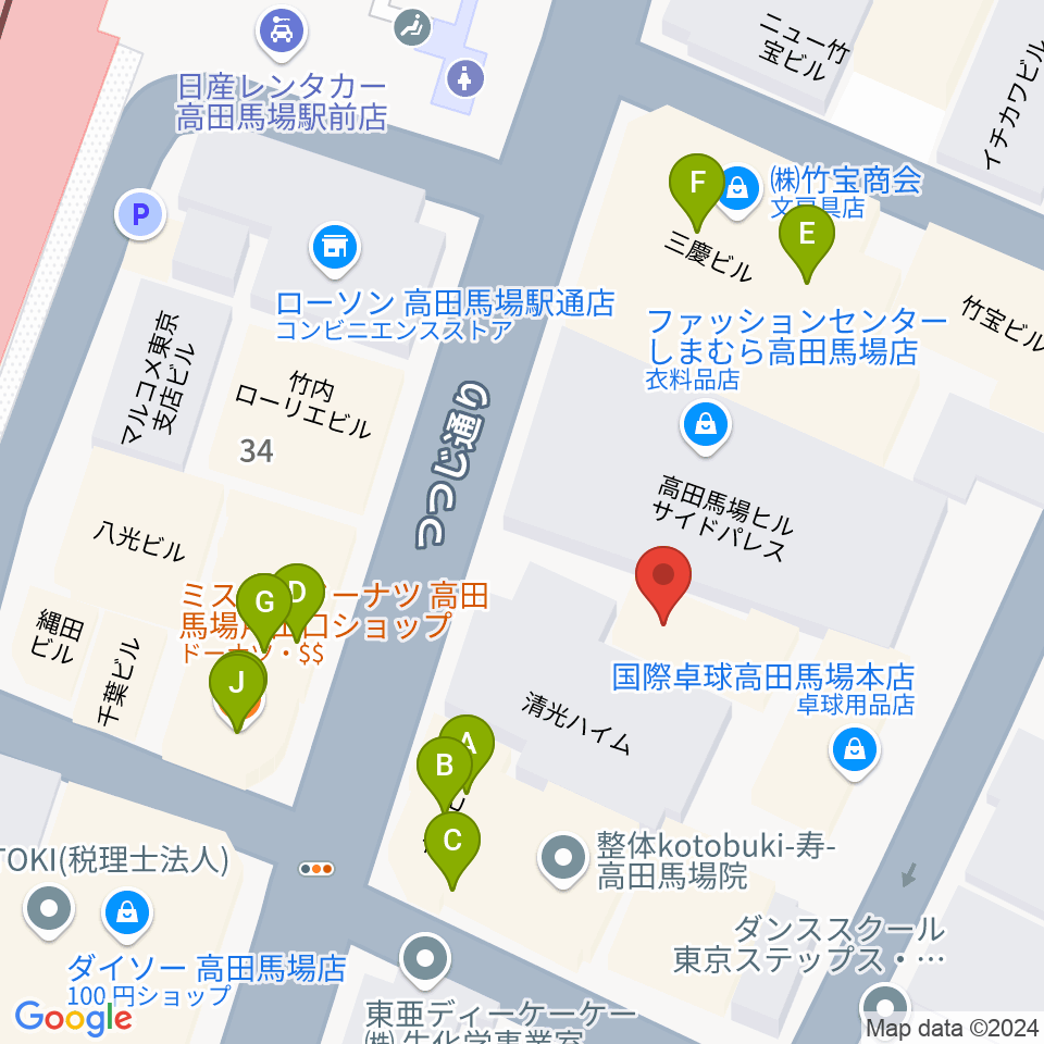 ゲートウェイスタジオ高田馬場3号店周辺のファミレス・ファーストフード一覧地図