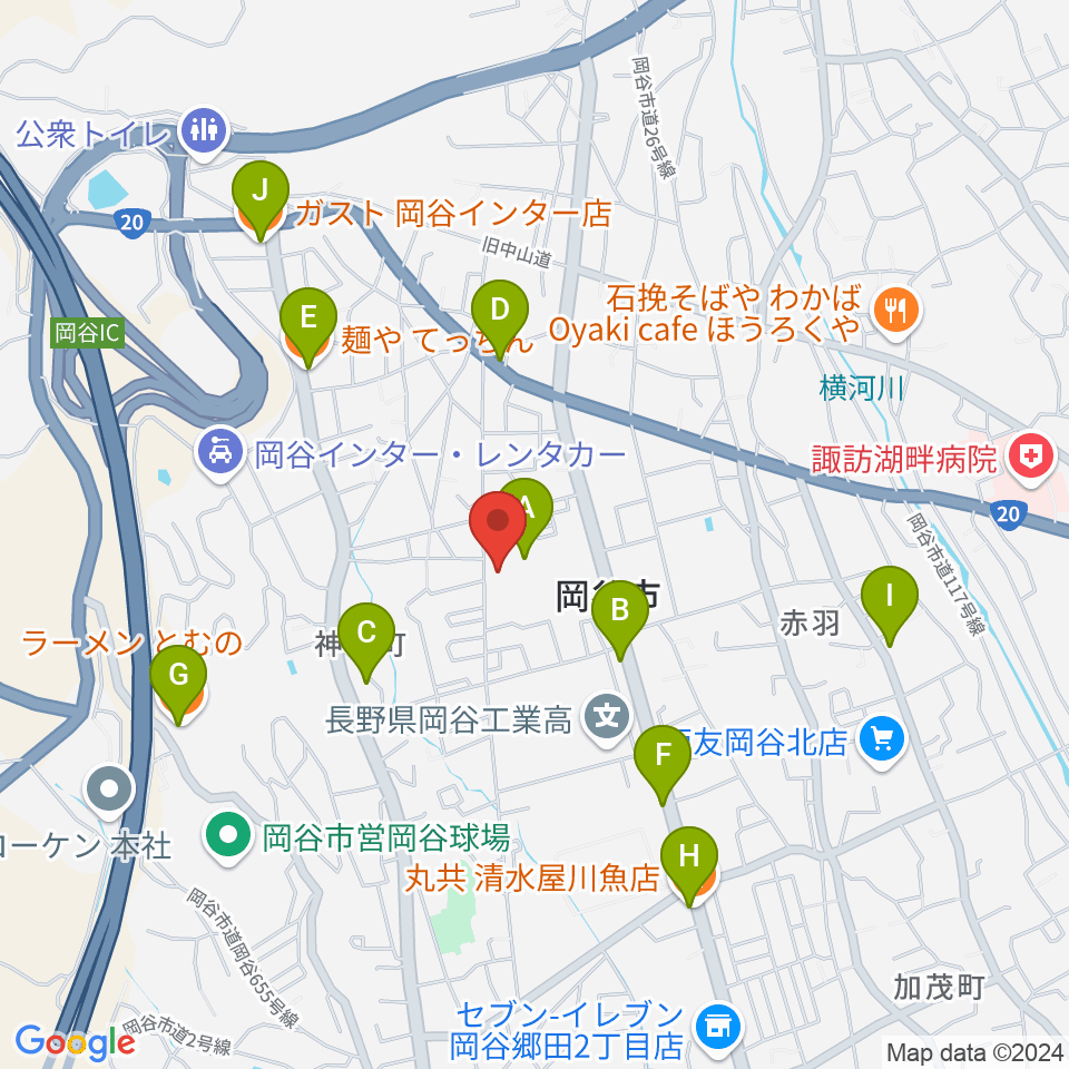 オグチ楽器 岡谷本社周辺のファミレス・ファーストフード一覧地図