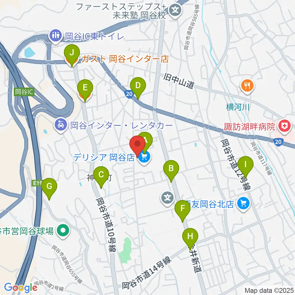 オグチ楽器 岡谷本社周辺のファミレス・ファーストフード一覧地図