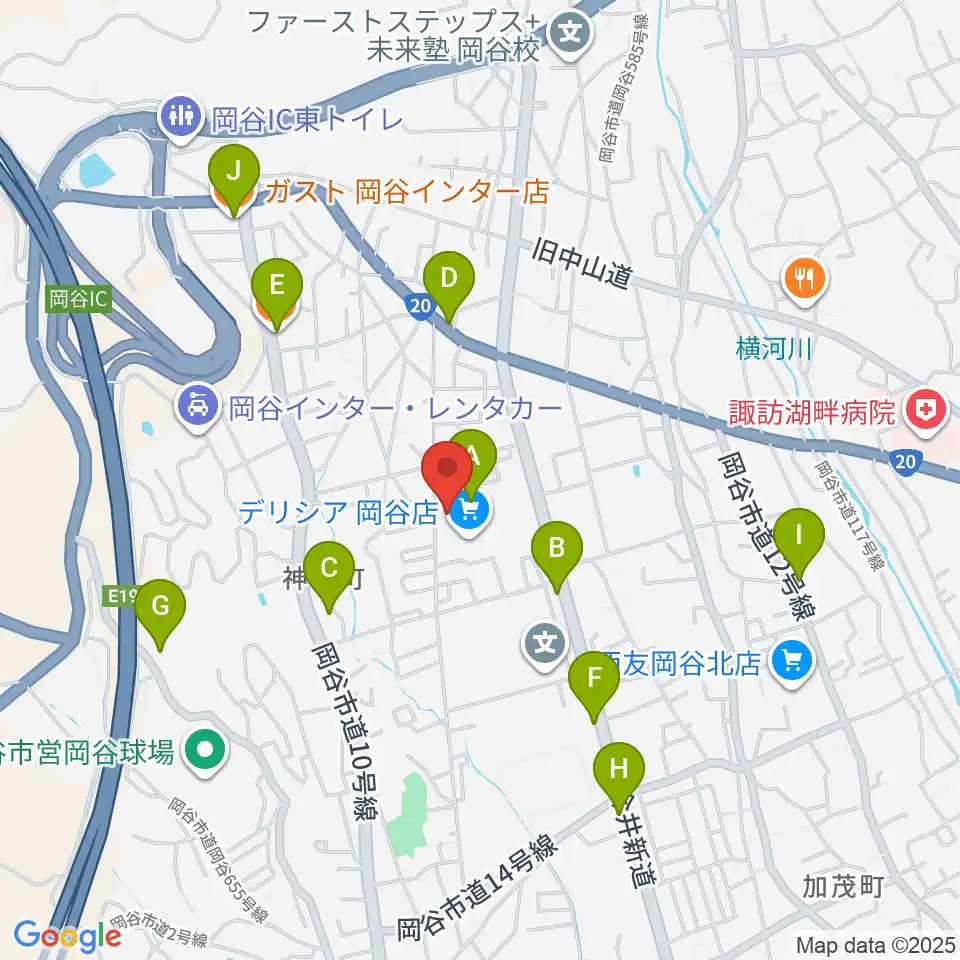 オグチ楽器 岡谷本社周辺のファミレス・ファーストフード一覧地図