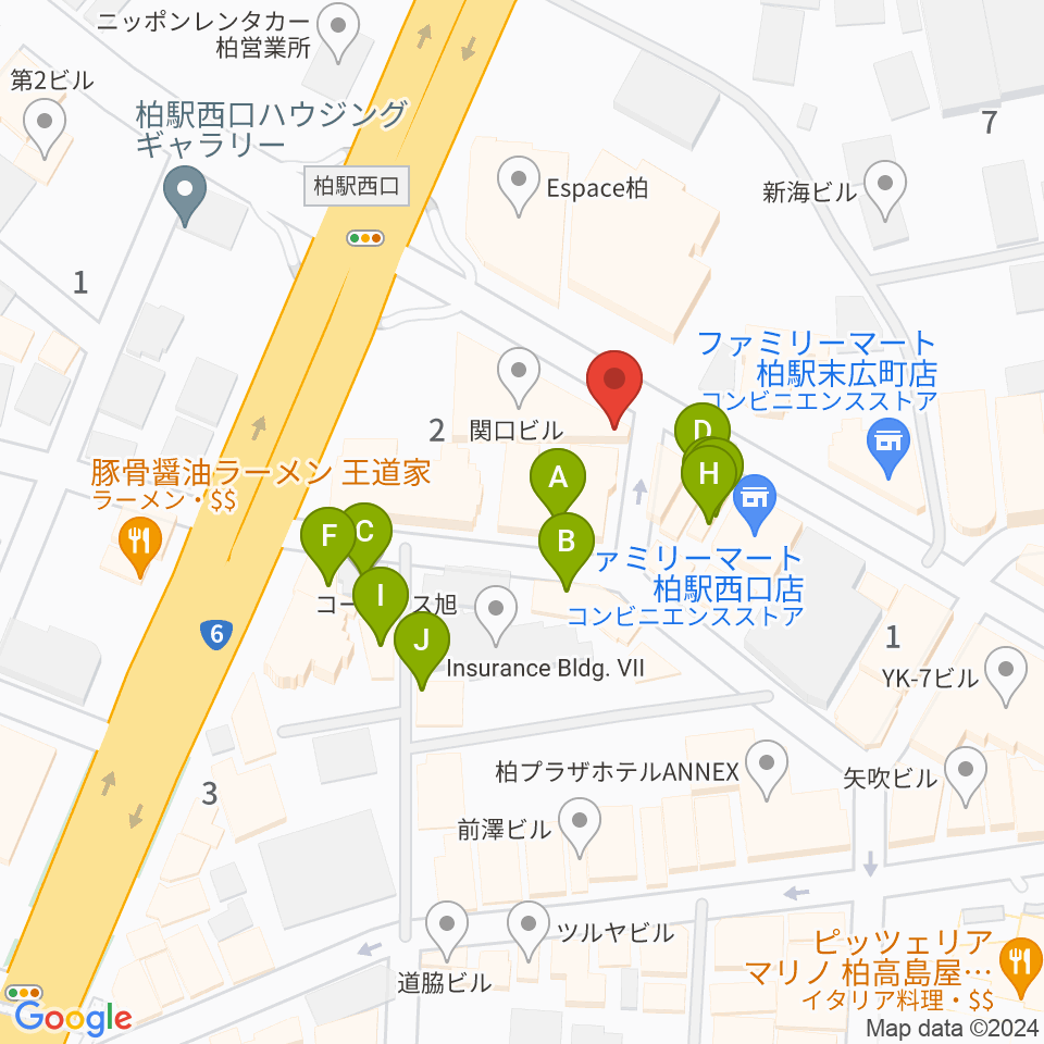 ゲートウェイスタジオ柏店周辺のファミレス・ファーストフード一覧地図