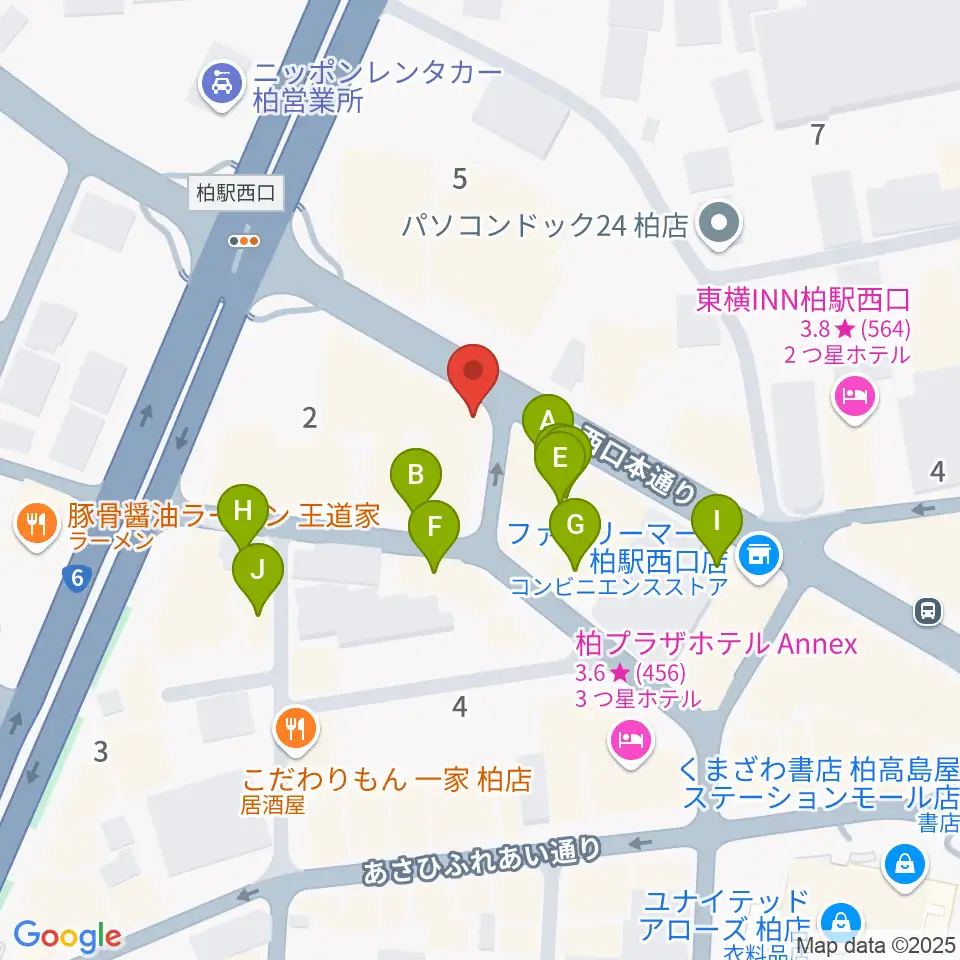 ゲートウェイスタジオ柏店周辺のファミレス・ファーストフード一覧地図