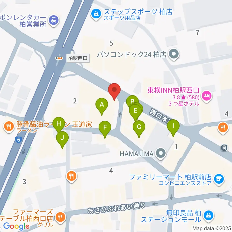 ゲートウェイスタジオ柏店周辺のファミレス・ファーストフード一覧地図
