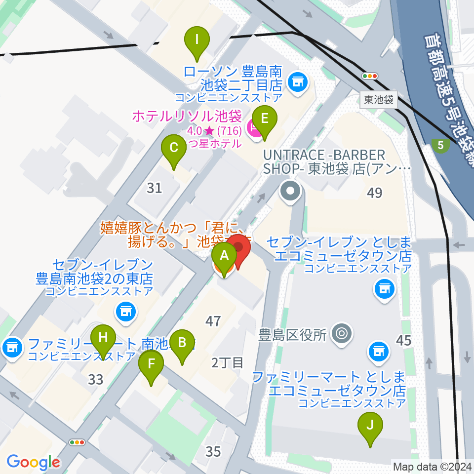 スタジオペンタ池袋店周辺のファミレス・ファーストフード一覧地図