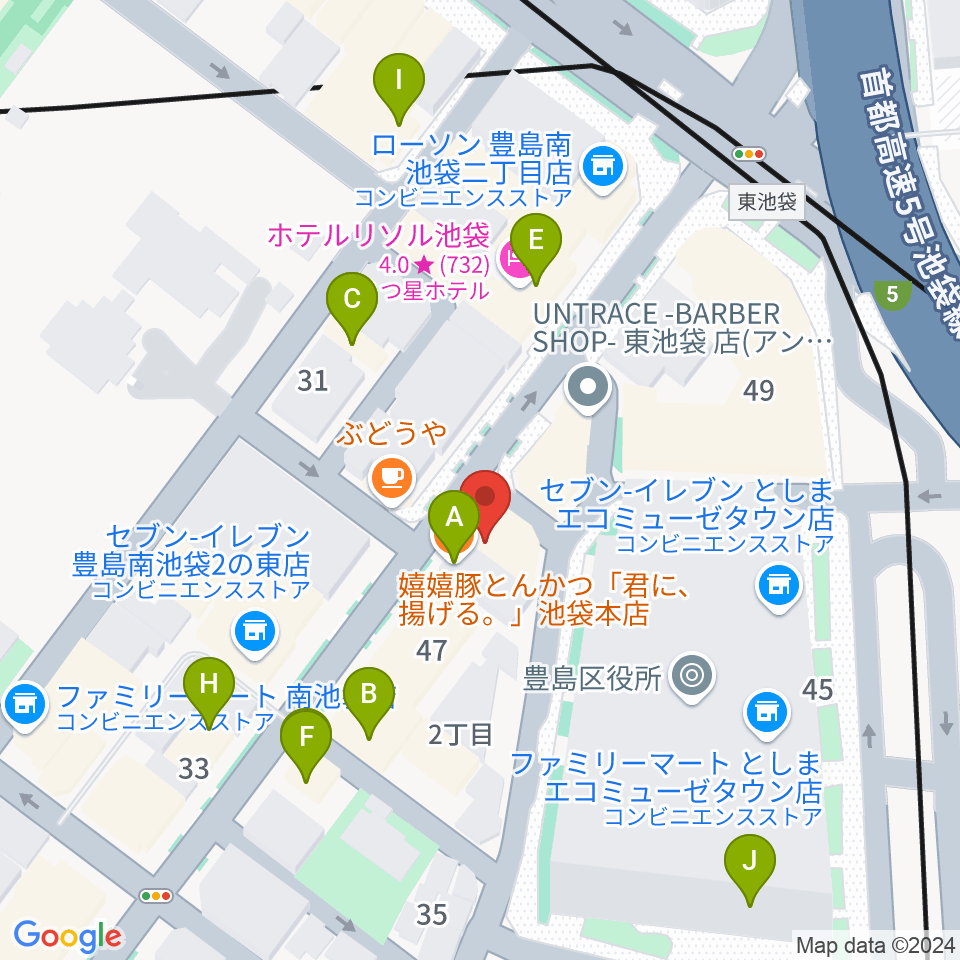 スタジオペンタ池袋店周辺のファミレス・ファーストフード一覧地図