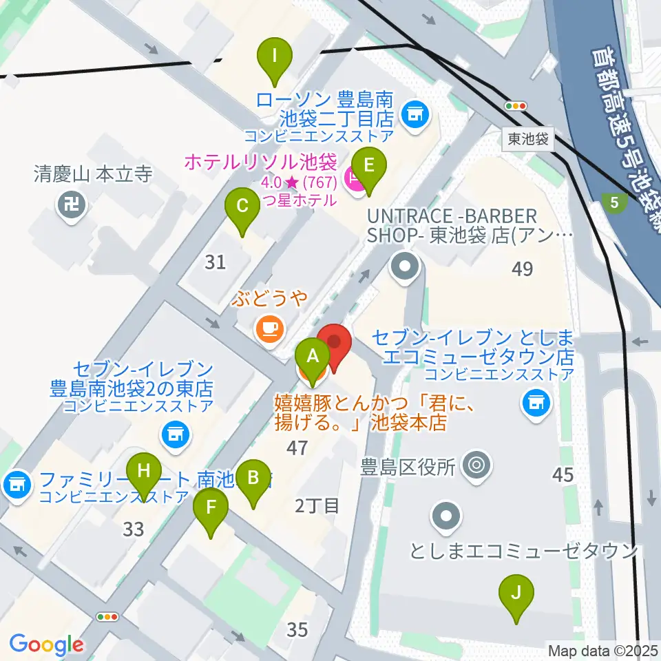 スタジオペンタ池袋店周辺のファミレス・ファーストフード一覧地図