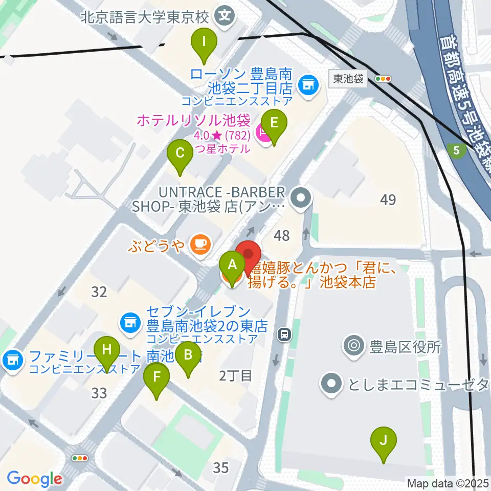 スタジオペンタ池袋店周辺のファミレス・ファーストフード一覧地図