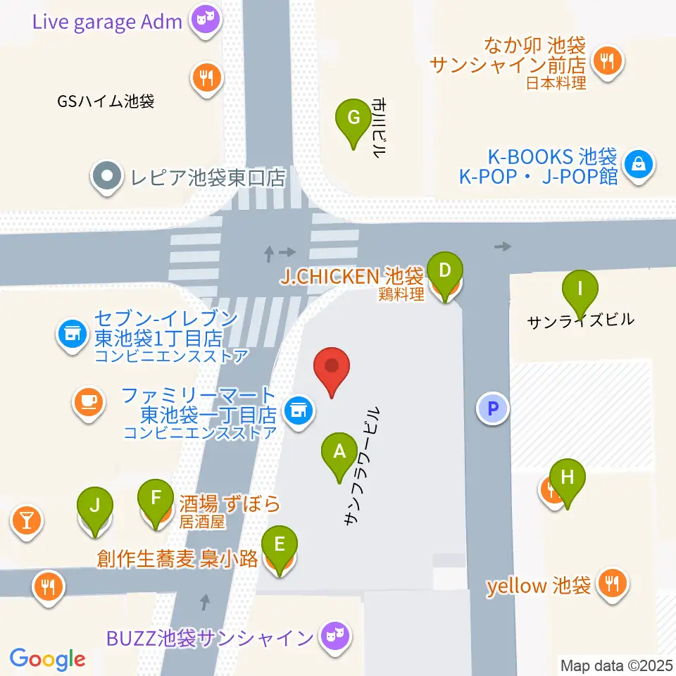 スタジオペンタ池袋ハンズサイド周辺のファミレス・ファーストフード一覧地図