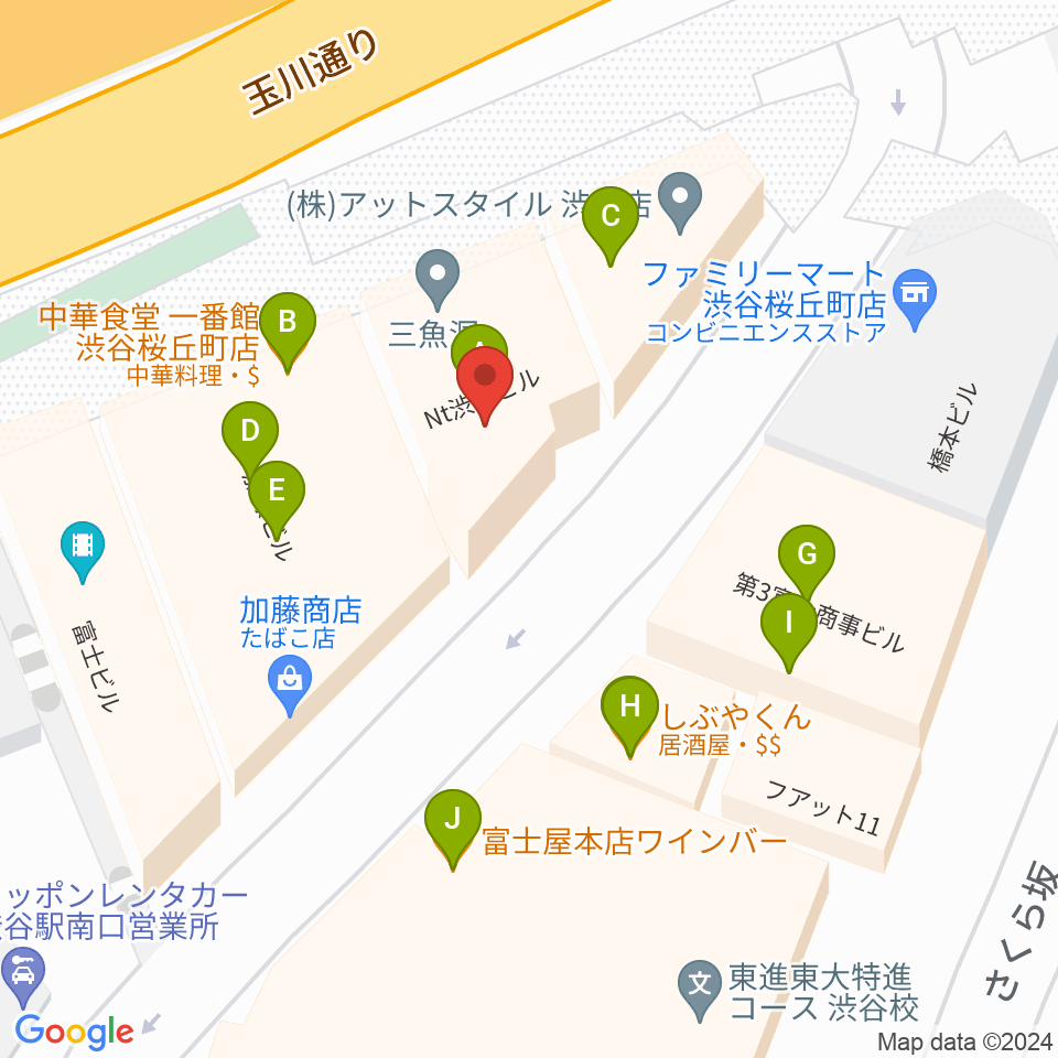 スタジオペンタ渋谷ムーンサイド周辺のファミレス・ファーストフード一覧地図