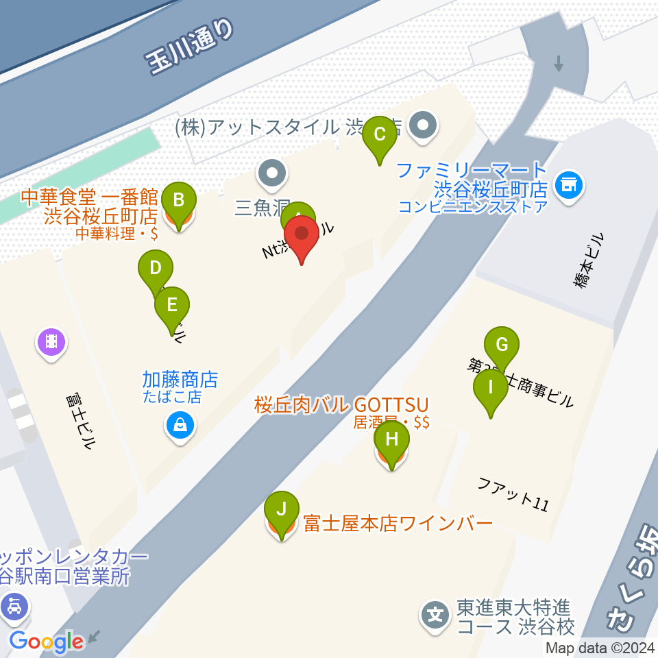 スタジオペンタ渋谷ムーンサイド周辺のファミレス・ファーストフード一覧地図