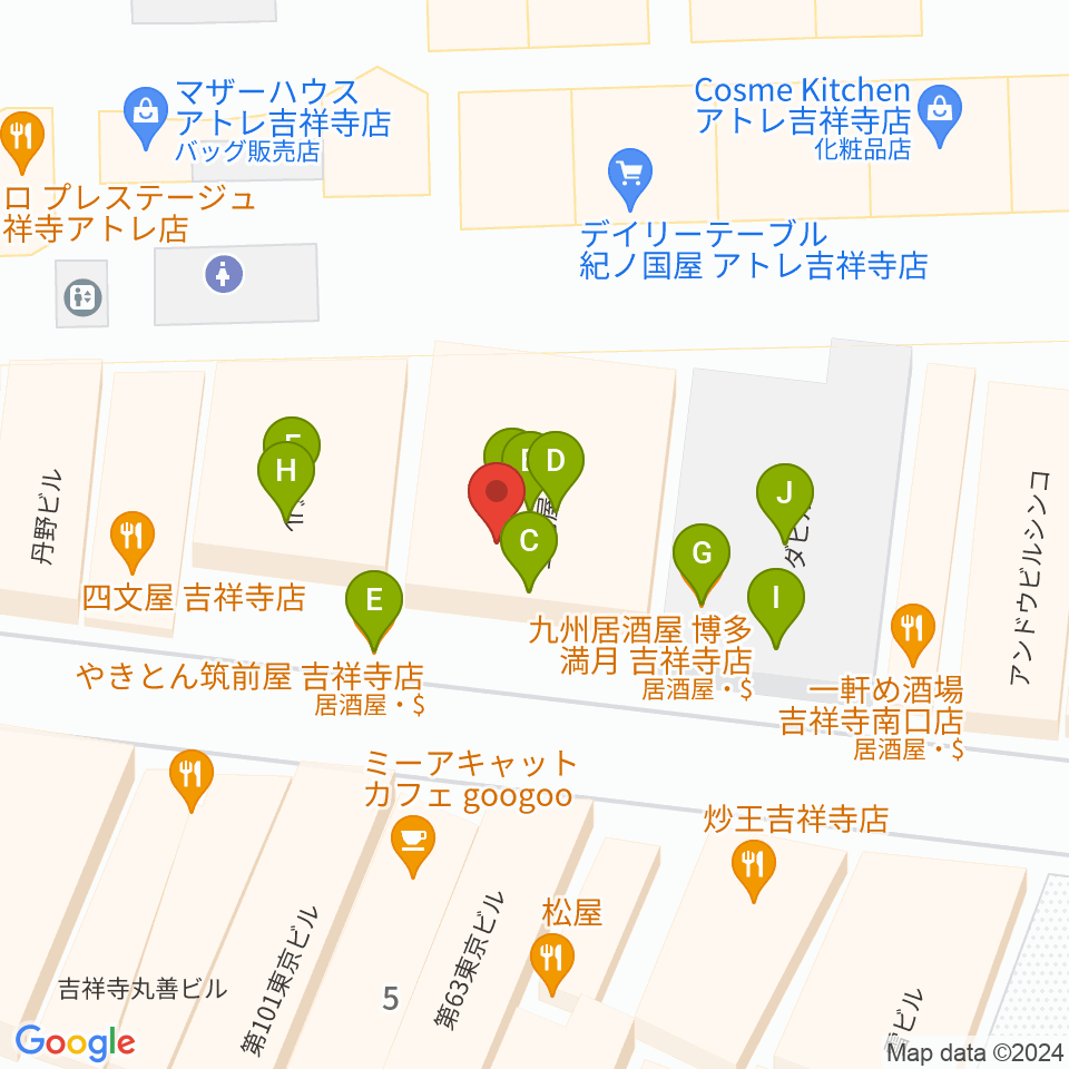 スタジオペンタ吉祥寺サウスサイド周辺のファミレス・ファーストフード一覧地図