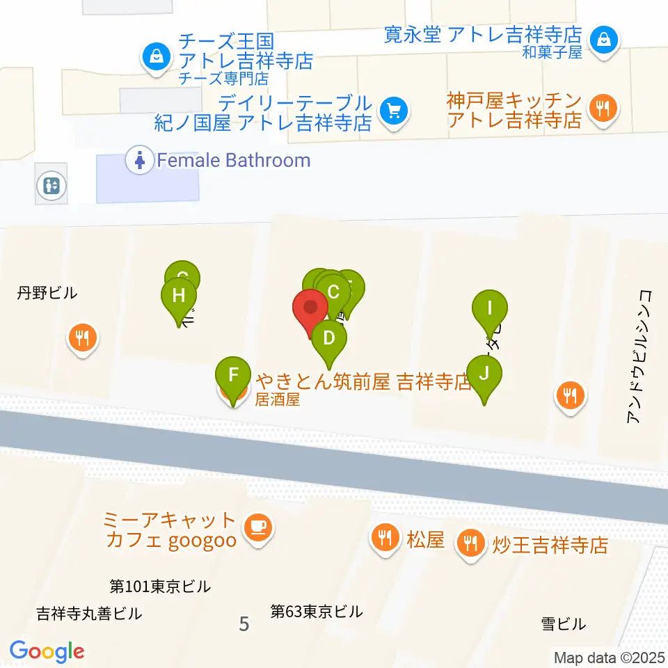 スタジオペンタ吉祥寺サウスサイド周辺のファミレス・ファーストフード一覧地図