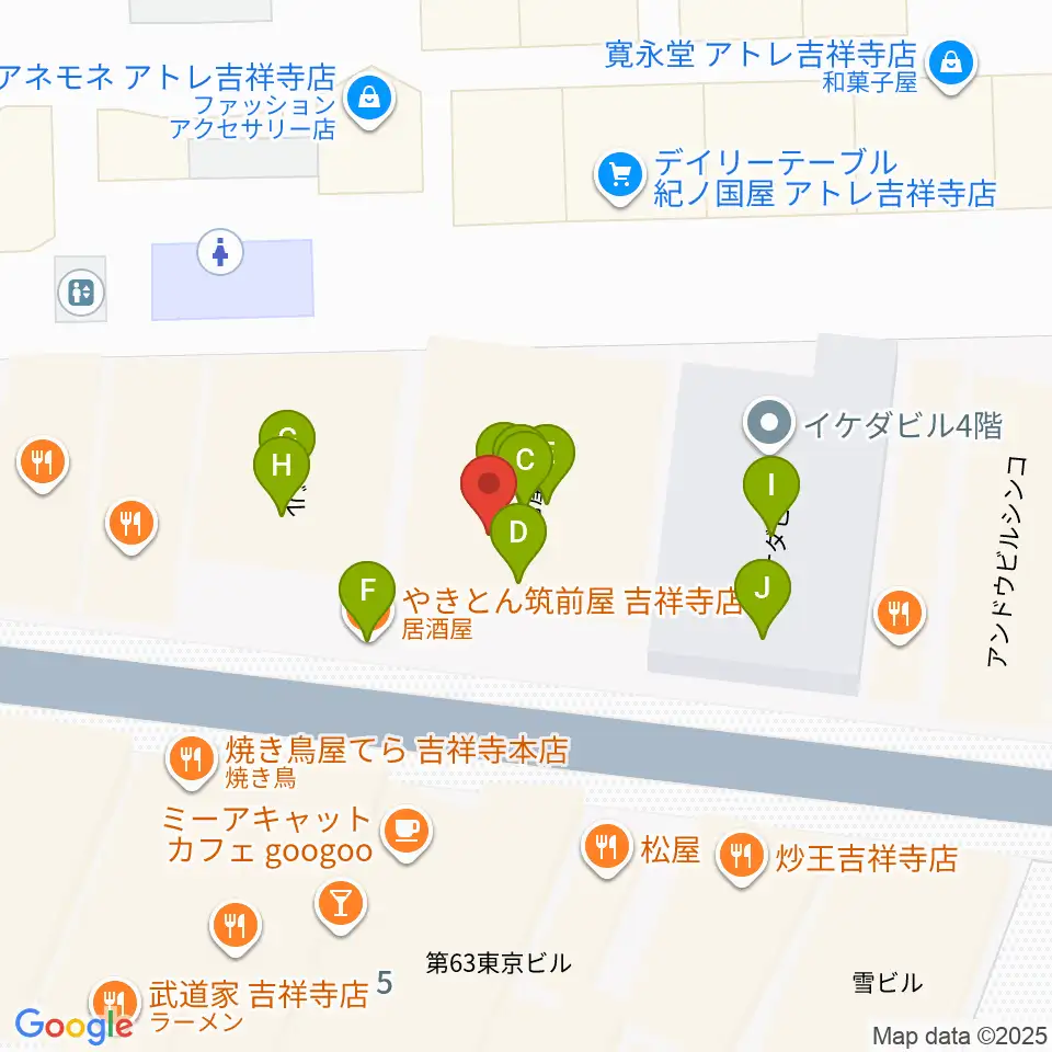 スタジオペンタ吉祥寺サウスサイド周辺のファミレス・ファーストフード一覧地図