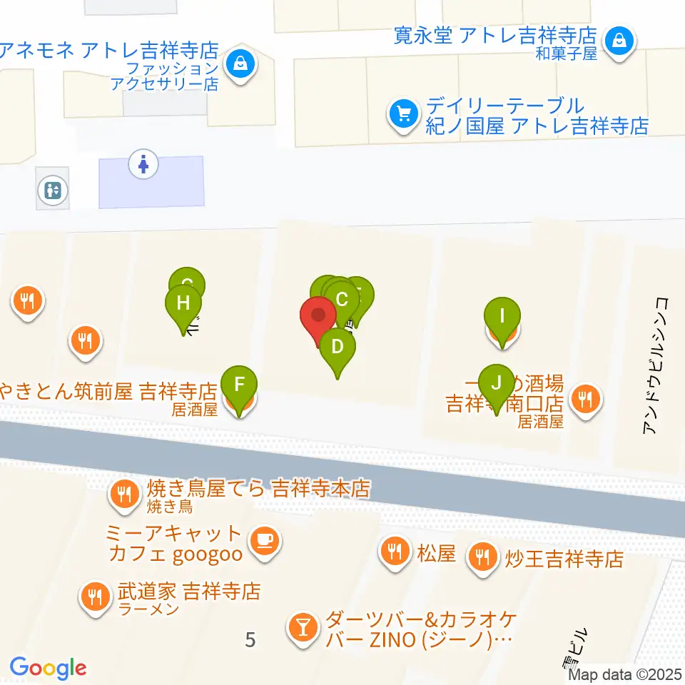 スタジオペンタ吉祥寺サウスサイド周辺のファミレス・ファーストフード一覧地図