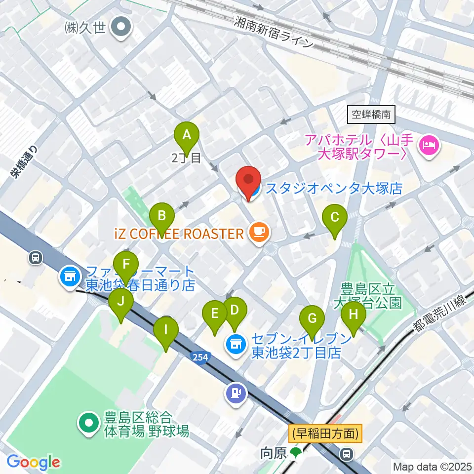 スタジオペンタ大塚店周辺のファミレス・ファーストフード一覧地図