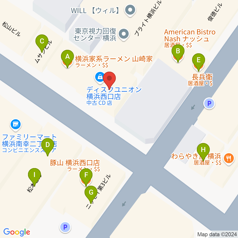 スタジオペンタ横浜店周辺のファミレス・ファーストフード一覧地図