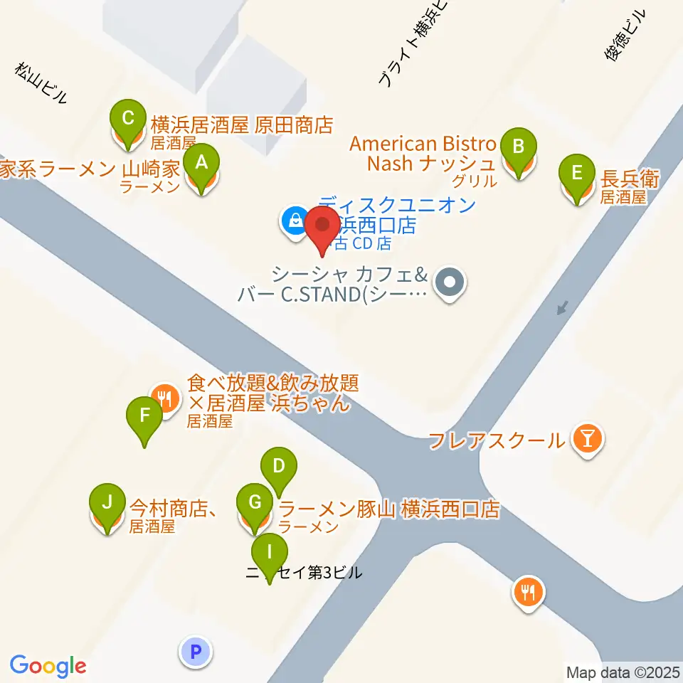 スタジオペンタ横浜店周辺のファミレス・ファーストフード一覧地図