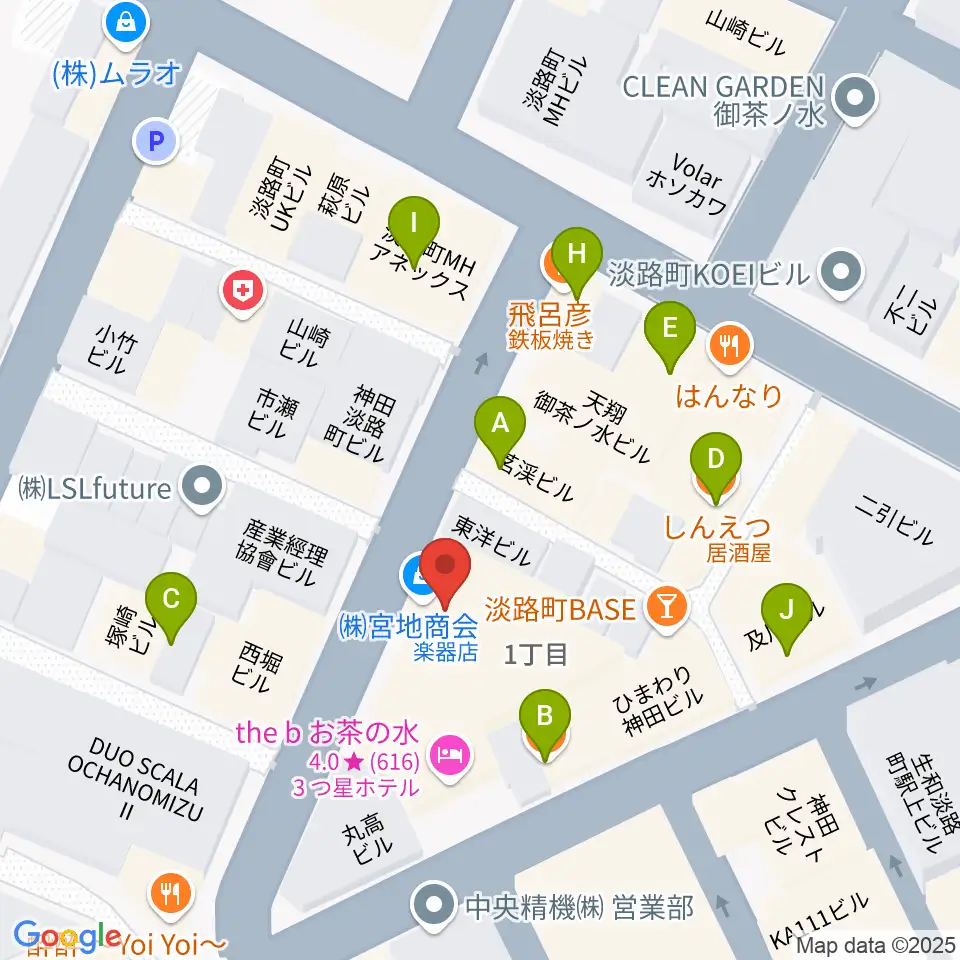 MUSIC JOY神田周辺のファミレス・ファーストフード一覧地図