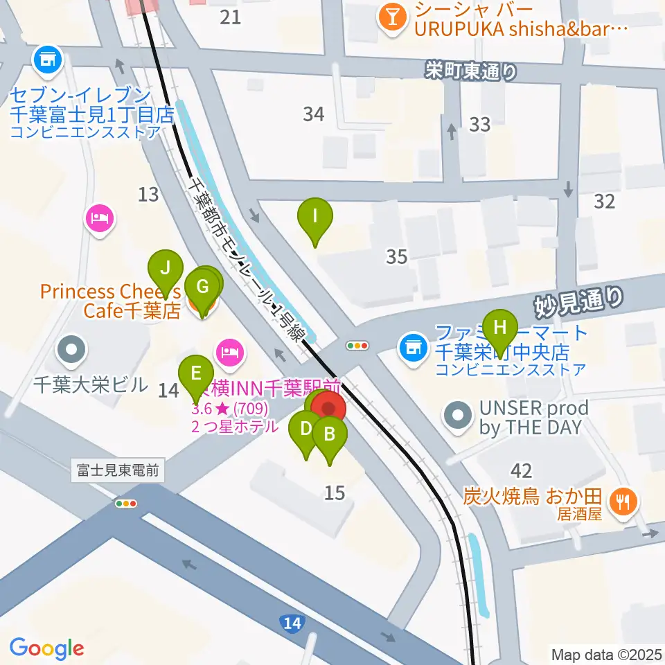 スタジオペンタ千葉 II周辺のファミレス・ファーストフード一覧地図