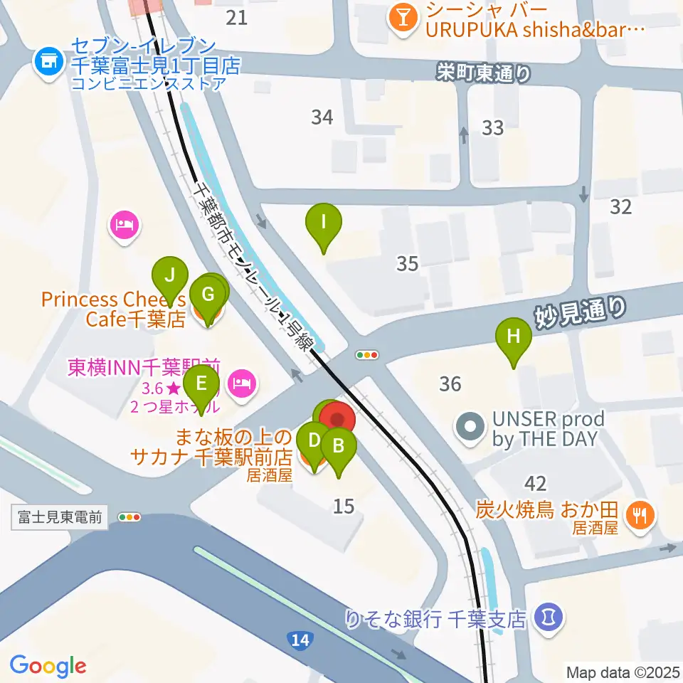 スタジオペンタ千葉 II周辺のファミレス・ファーストフード一覧地図