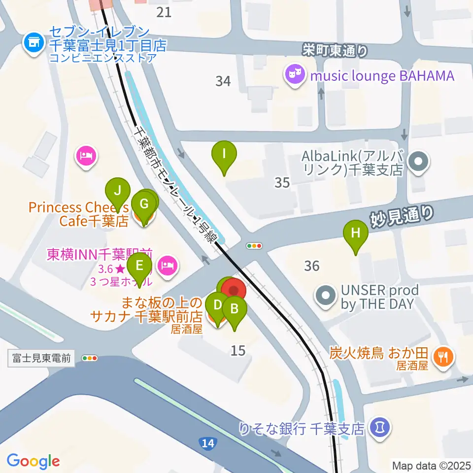 スタジオペンタ千葉 II周辺のファミレス・ファーストフード一覧地図
