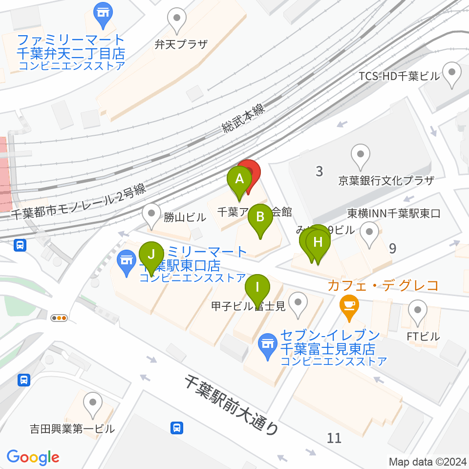 スタジオペンタ千葉駅前店周辺のファミレス・ファーストフード一覧地図
