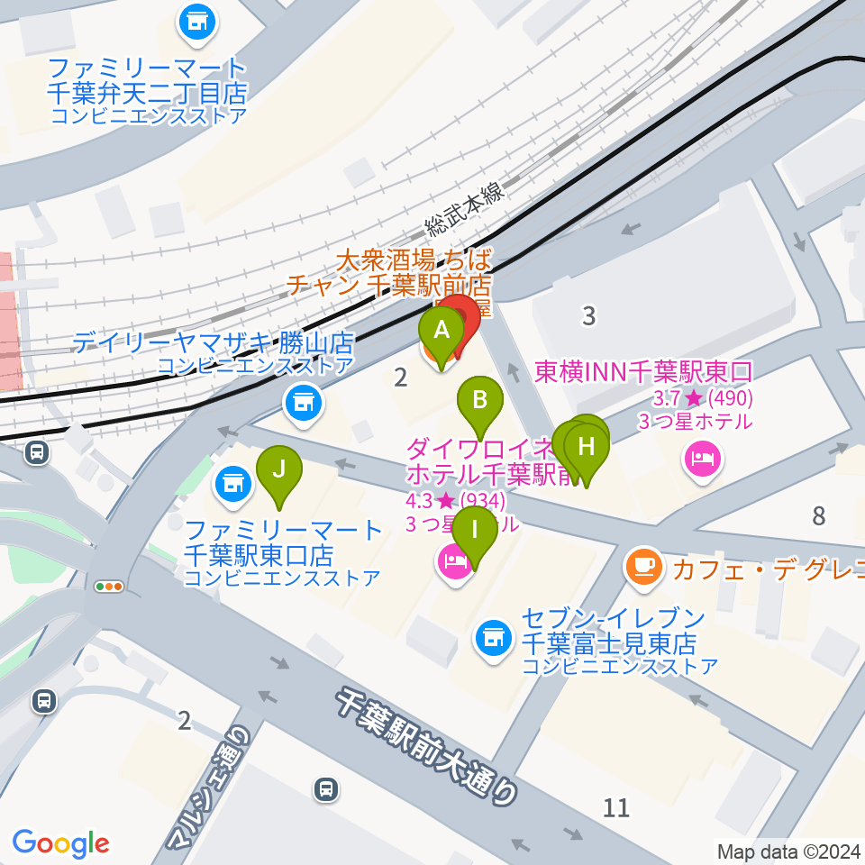 スタジオペンタ千葉駅前店周辺のファミレス・ファーストフード一覧地図