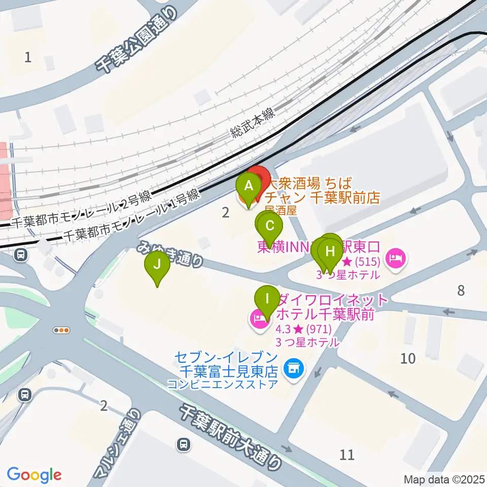 スタジオペンタ千葉駅前店周辺のファミレス・ファーストフード一覧地図