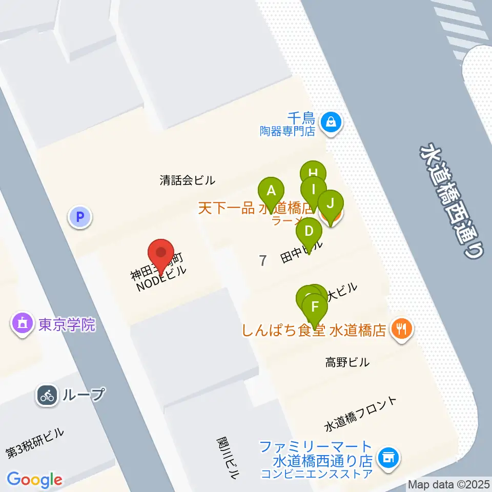 スタジオノード水道橋周辺のファミレス・ファーストフード一覧地図