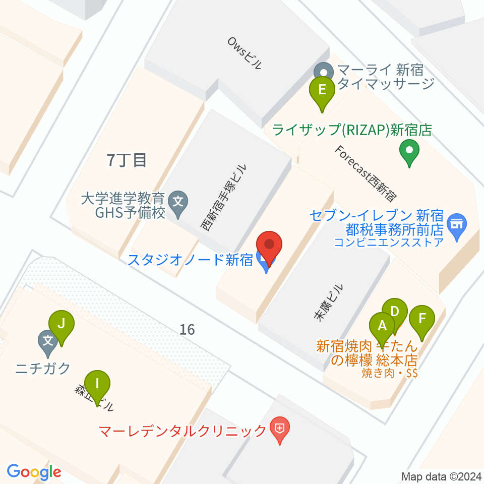 スタジオノード新宿周辺のファミレス・ファーストフード一覧地図