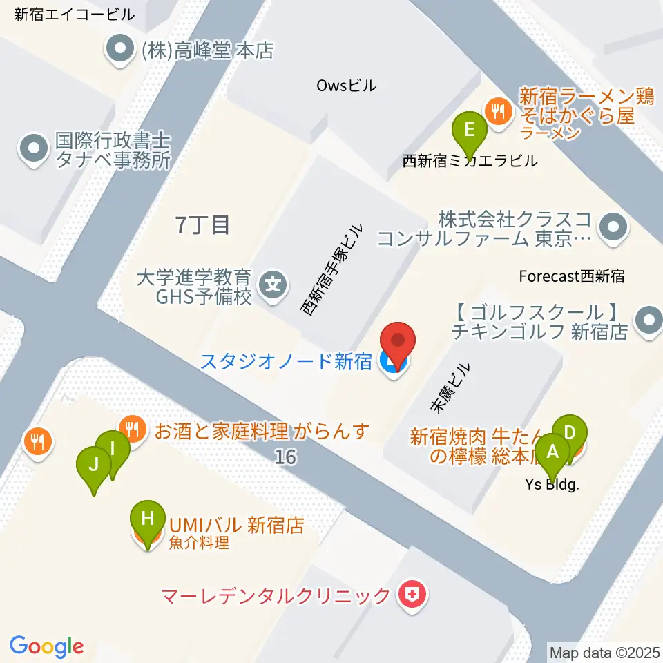 スタジオノード新宿周辺のファミレス・ファーストフード一覧地図