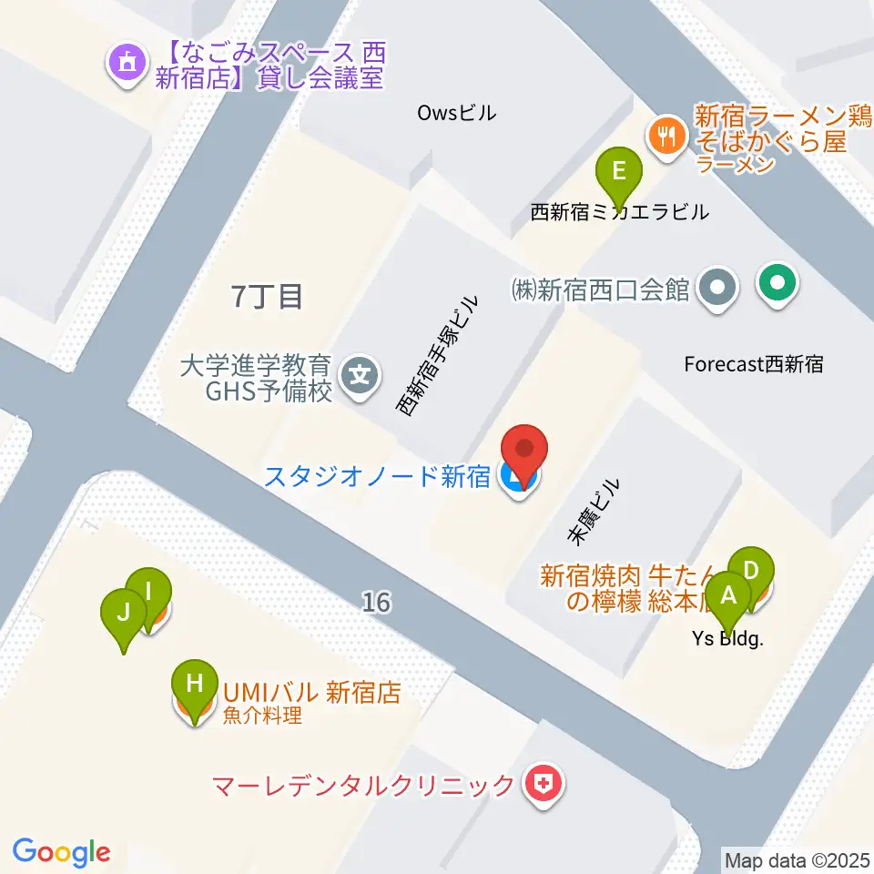 スタジオノード新宿周辺のファミレス・ファーストフード一覧地図