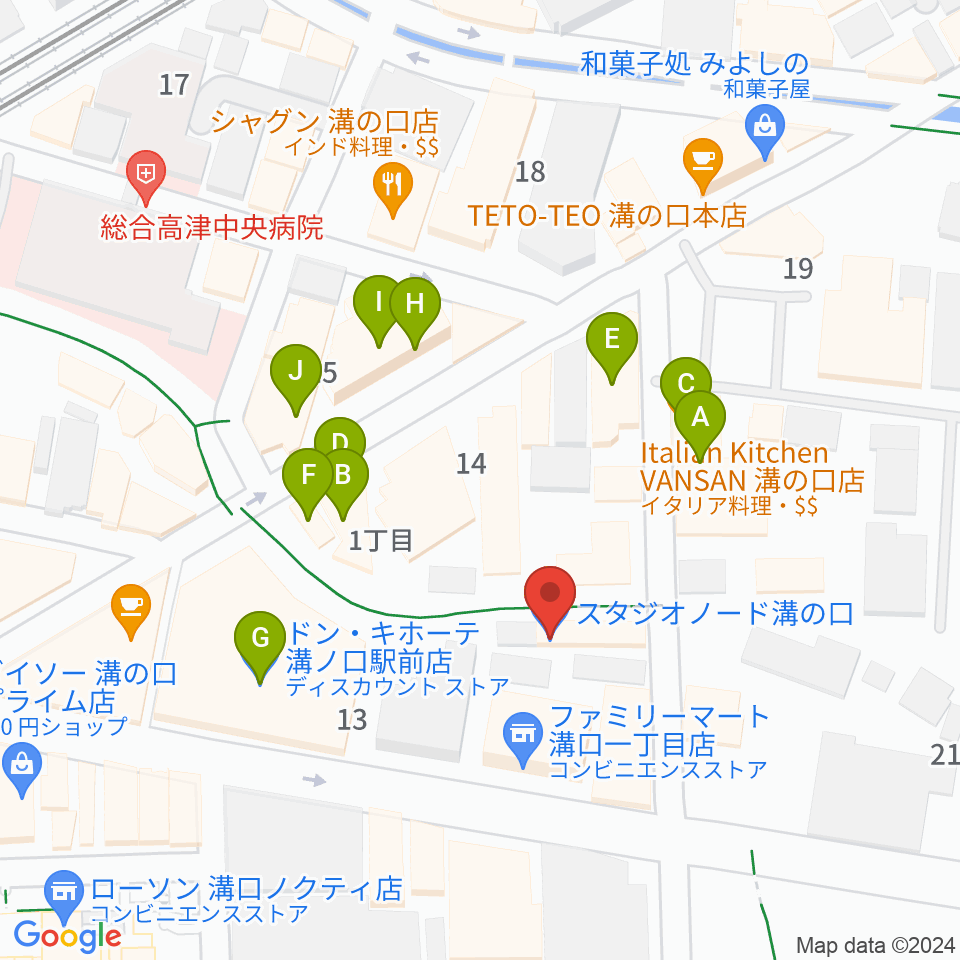 スタジオノード溝の口店周辺のファミレス・ファーストフード一覧地図