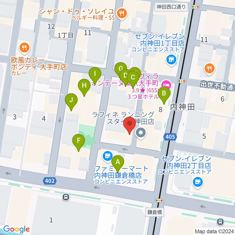 HMVP大手町スタジオ周辺のファミレス・ファーストフード一覧地図