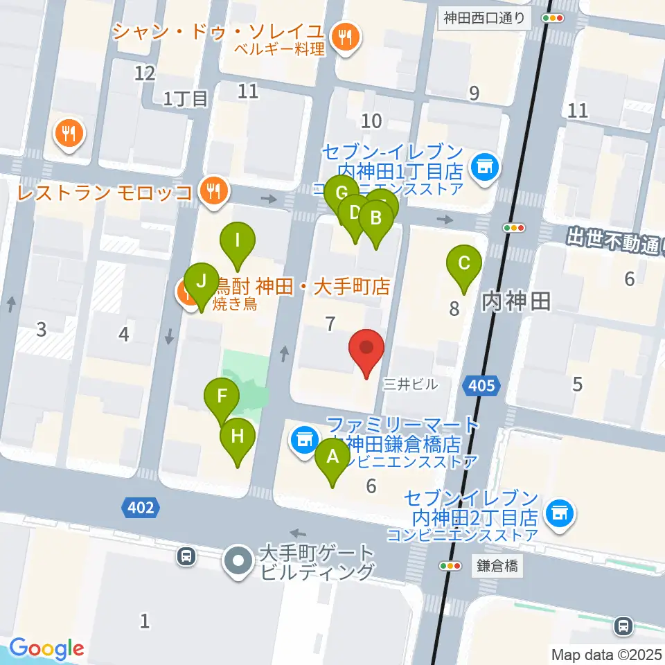 HMVP大手町スタジオ周辺のファミレス・ファーストフード一覧地図